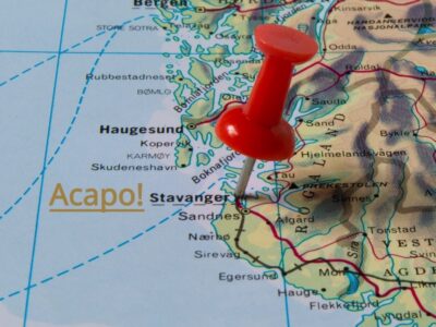 Norgeskart som viser Stavanger med en stift og navnet Acapo ved siden av